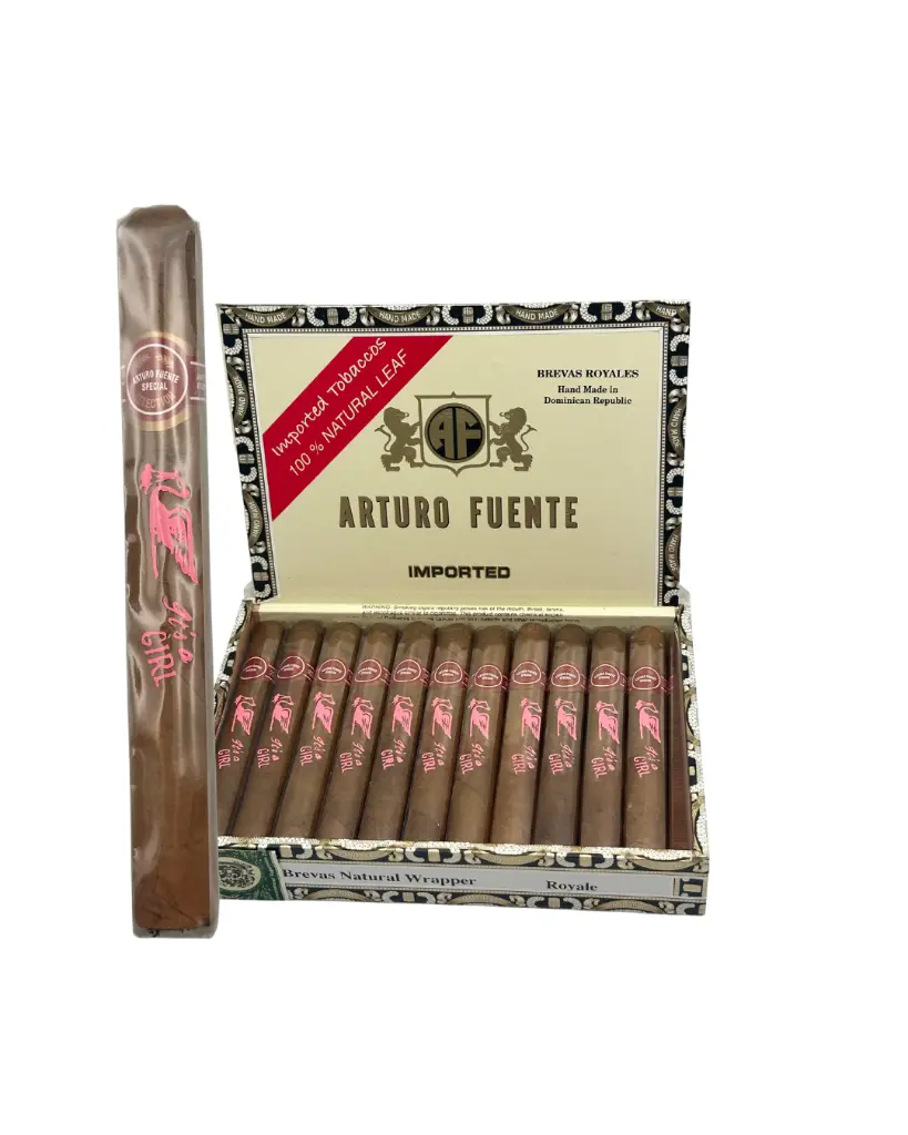 arturo-fuente-gran-reserva-natural-brevas-royale-its-a-girl-box-open-with-cigar.webp