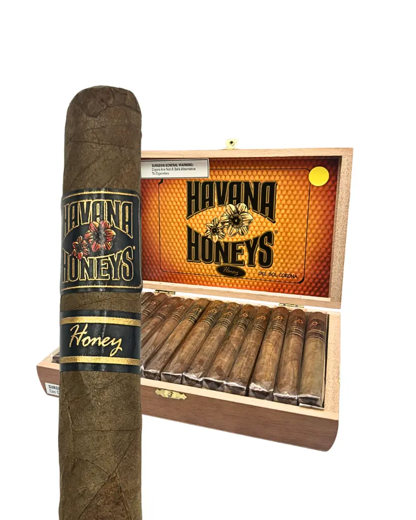 havana-honeys-honey-del-sol-corona-box-open-with-cigar.webp