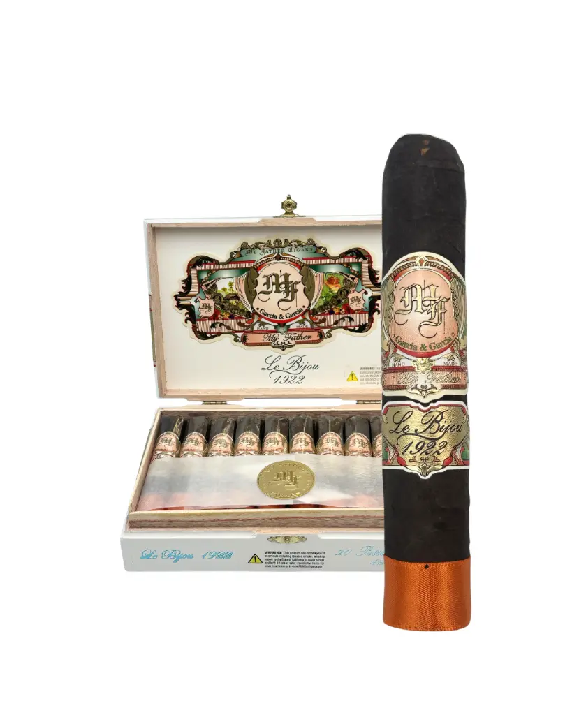 my-father-le-bijou-1922-petit-robusto-open-box-with-cigar.webp